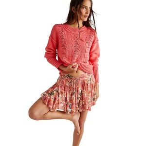 FREE PEOPLE‎ Textured Knit Sweater – Coral Pink – Size Small-Cropped